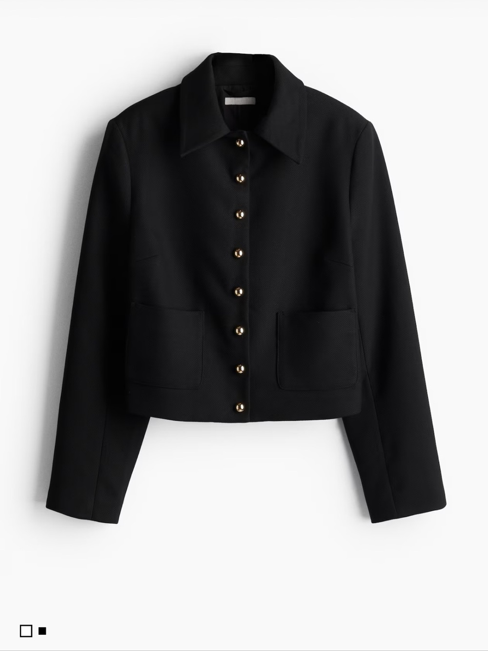 H&M Twill Jacket BLACK Cropped Button-Front Jacket Large